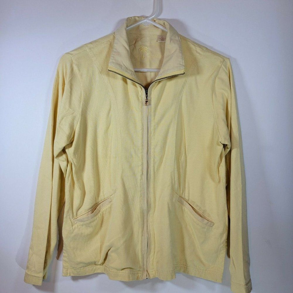 Tommy Bahama Womens Small Yellow Light Weight Pockets Full Zip Jacket